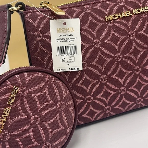 MICHAEL KORS Jet Set Travel Small Logo Jacquard Crossbody With Tech Attach - Oxb - Picture 5 of 16